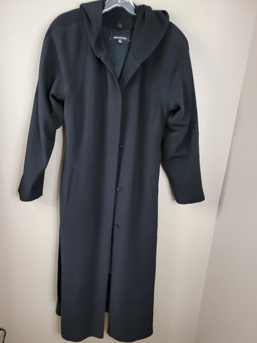 JONES NEW YORK Black Hooded Full Length Trench Coat Belted With Liner Size 12 - Picture 3 of 8